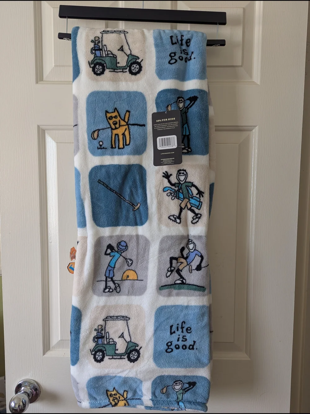 Life is Good Plush Golf Throw Blanket 50 x 70in - Blue & White NEW